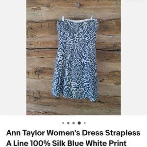 Ann Taylor Blue and White Strapless A-Line Dress